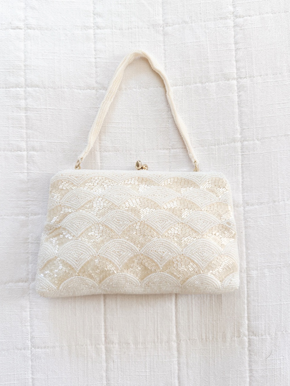Vintage Ivory Microbeaded Evening Purse 1950s/1960s Style